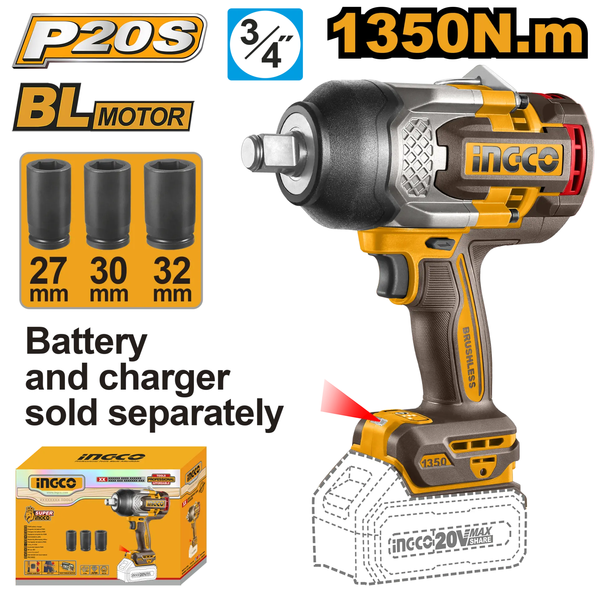 Pistoale de impact electrice - Filetanta cu Impact 20V 3/4 1350nm