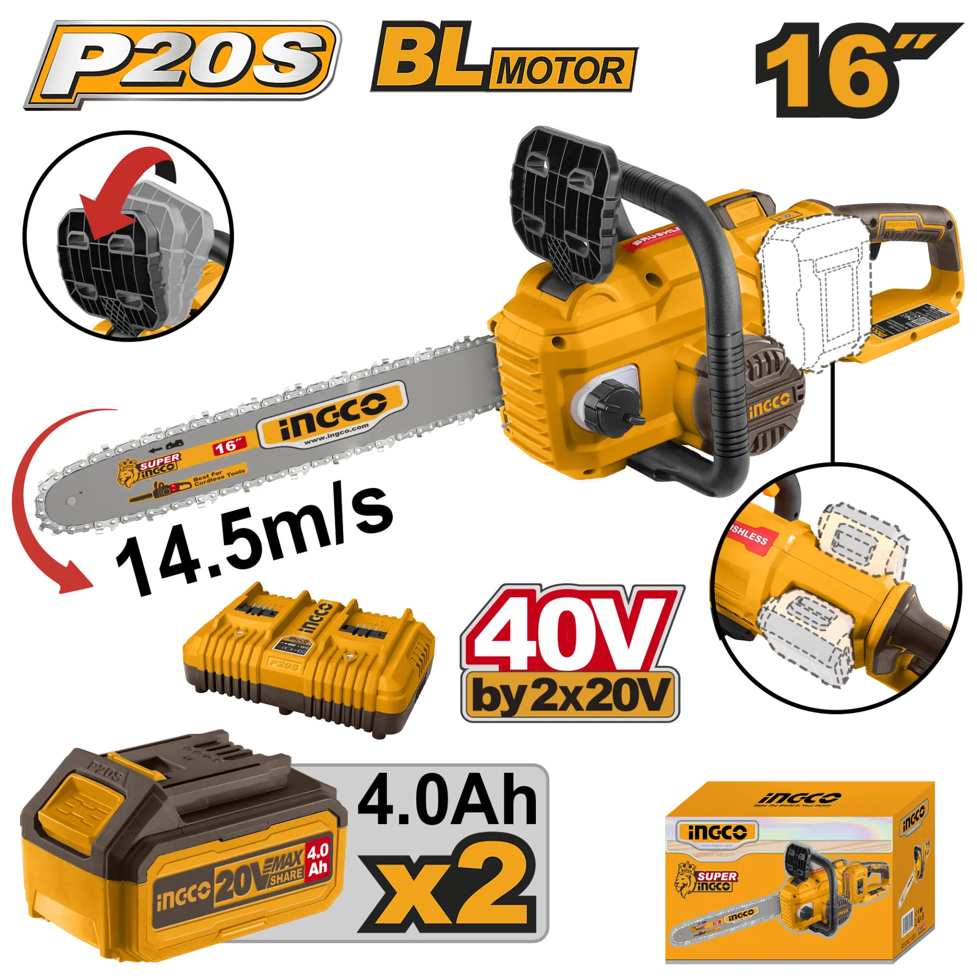 Drujbe electrice - Motofierastrau 40V cu 2 Acumulatori 20V 4Ah