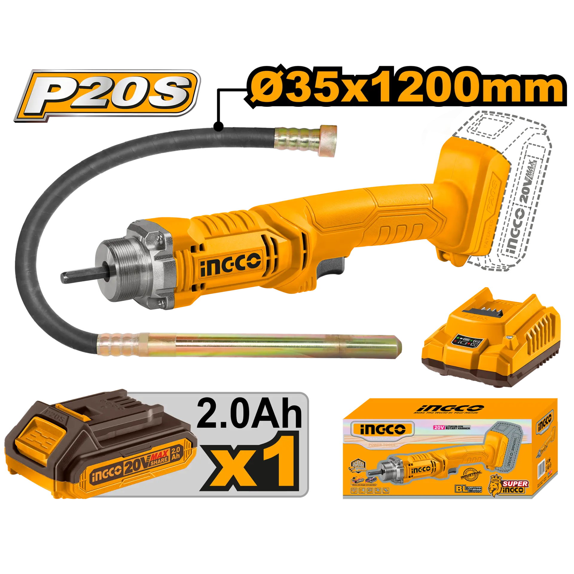 Vibrator Beton 20V cu 1 Acumulator [8]