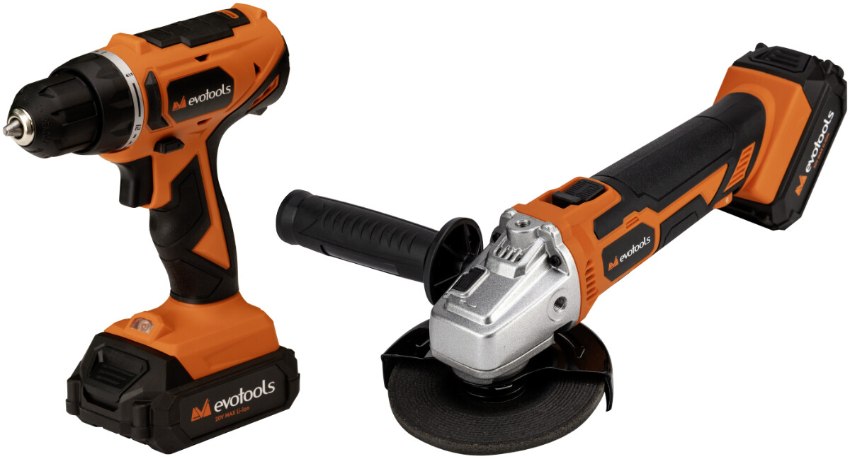 Polizor unghiular - Flexuri - Masina de Gaurit si Insurubat si Polizor Unghiular cu 2 Acumulatori si Incarcator MAX 20V POWER EvoTools