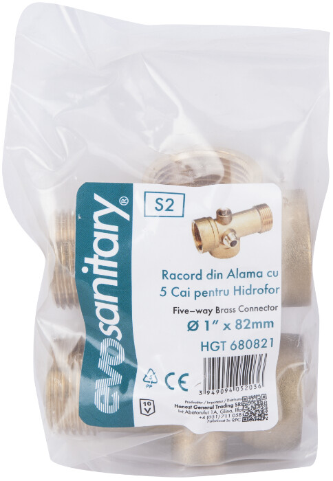 Racord din Alama cu 5 Cai pentru Hidrofor - Diametru 1 inch Lungime 90 mm [10]