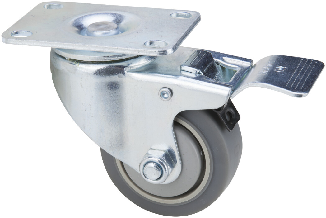Uz casnic & industrial - Roata Pivotanta cu Flansa TPR Gri - Cu Frana Sarcina Maxima 90 kg