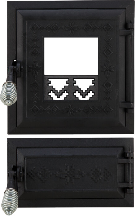 Sobe si burlane - Usa Soba cu Geam + Cenusar Motive Romanesti - Inaltime usa 275+140 mm Latime usa 255 mm